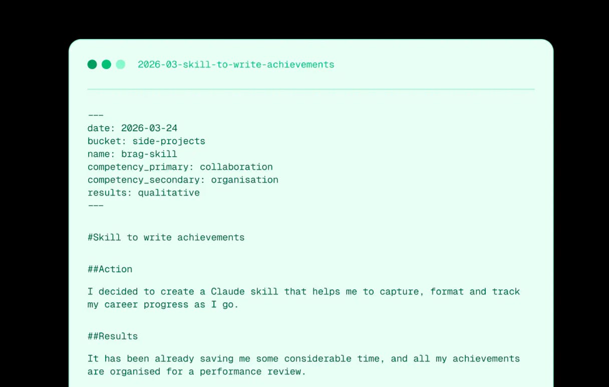 Creating a skill to track work achievements.